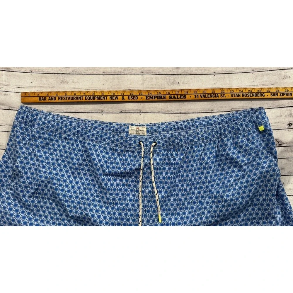 Psycho Bunny Swim Trunk Short Sz 5XL Blue Geometric Pattern Drawstring Lined